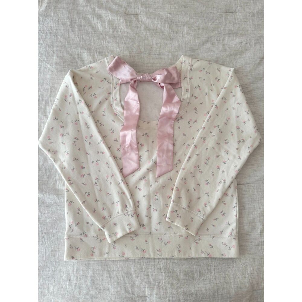 Hollister Co Women's White Cream Bow Tie Back Ribbon Sweatshirt Sweater